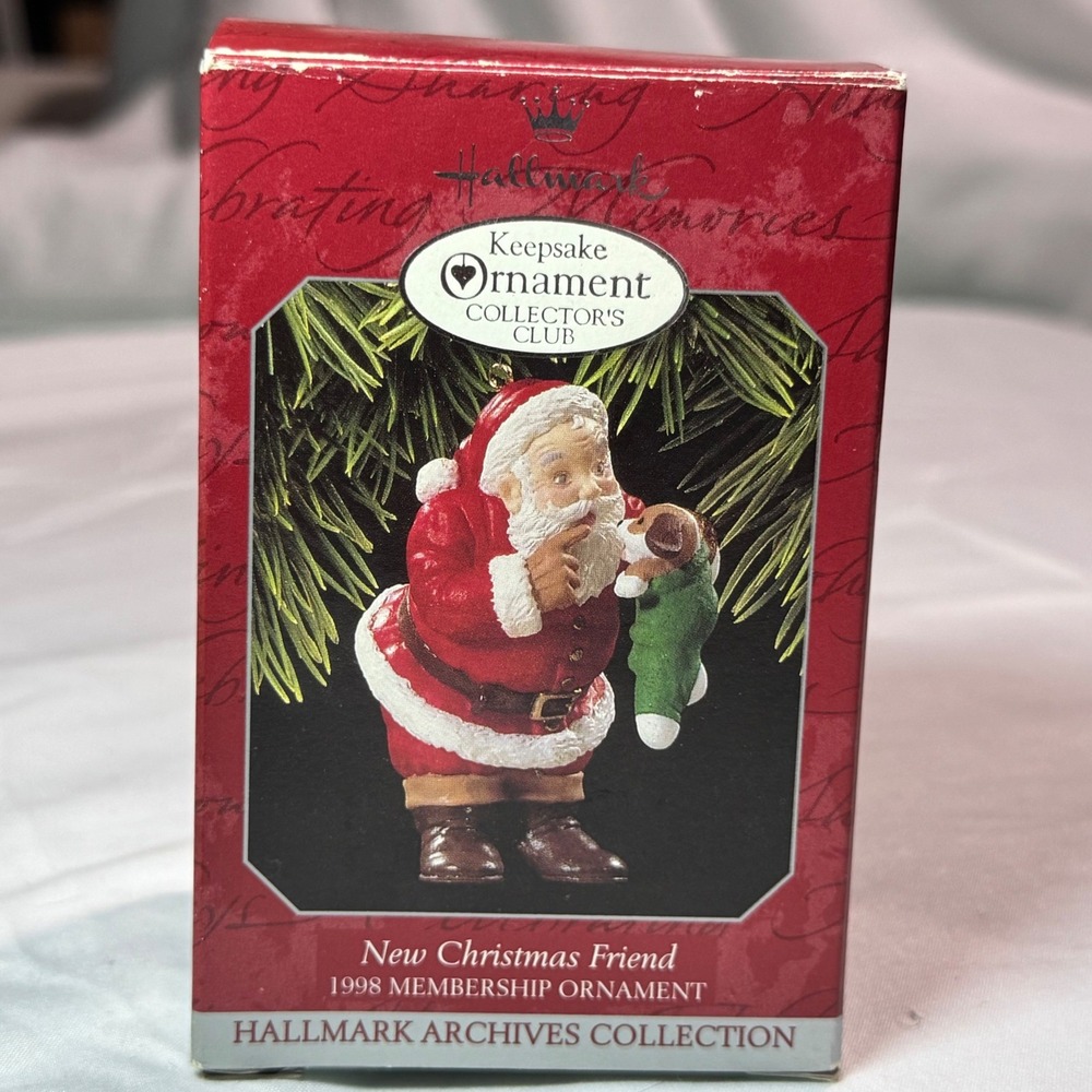 Hallmark 1998 New Christmas Friend Santa Puppy Membership Keepsake Ornament